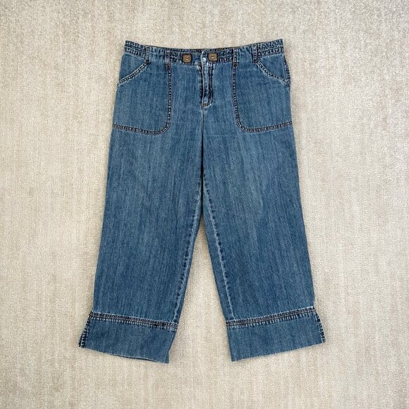 Vintage DKNY Jeans Blue Chambray Wide Leg Crop Pants Jeans 12 - Picture 1 of 12